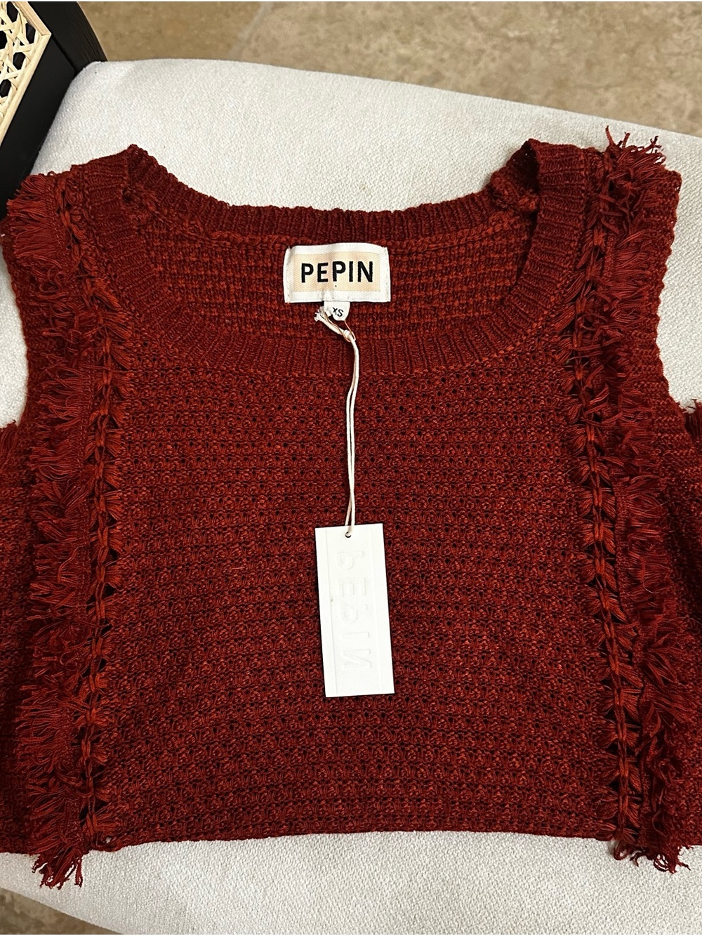 PEPIN Fringe Knit sweate in Deep Rust